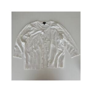 Talbots White Button Front Cardigan 3/4 sleeve Pima Cotton Medium Petite Classic